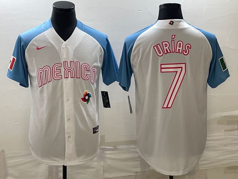 Men 2023 World Cub Mexico #7 Urias White blue Nike MLB Jersey2->more jerseys->MLB Jersey